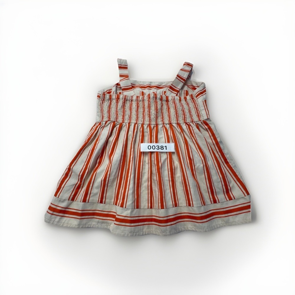 Cabi Womens Medium Cream Orange Striped Sleeveless Strappy Smocked Babydoll Top - Picture 9 of 9
